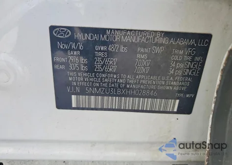 2017 Hyundai Santa Fe Sport из США, поврежденный, VIN 5NMZU3LBXHH028846